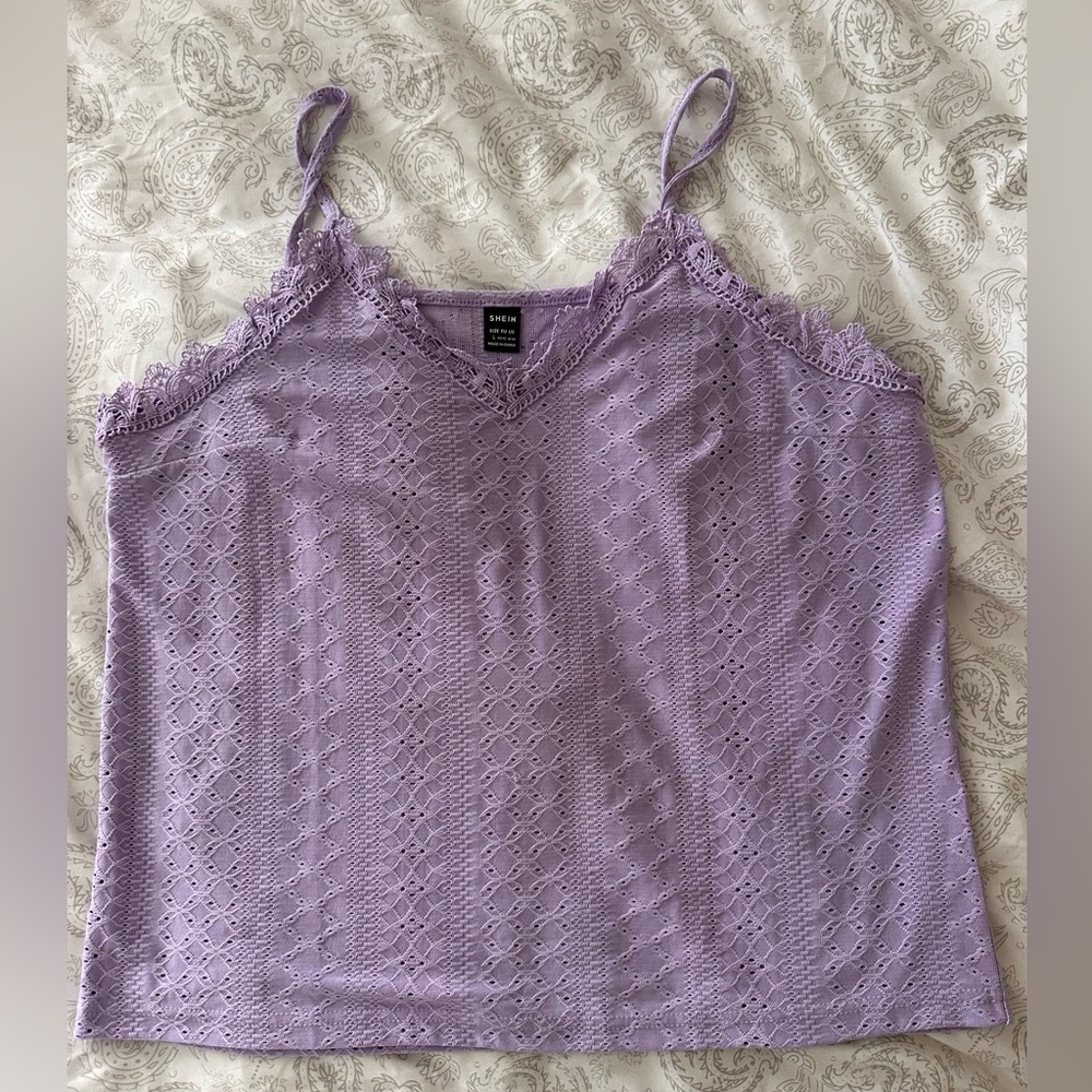 SHEIN Lavender Eyelet Lace-Trim Cami